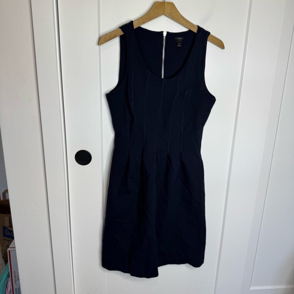 J. Crew Fit & Flare Navy Blue Stretch Knit Knee Length Dress Size 6